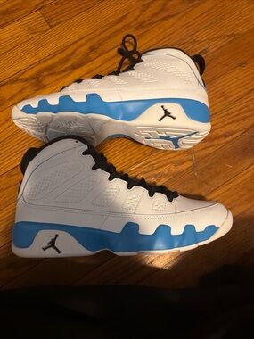 Jordan 9 White and University Blue High-Top Sneakers
